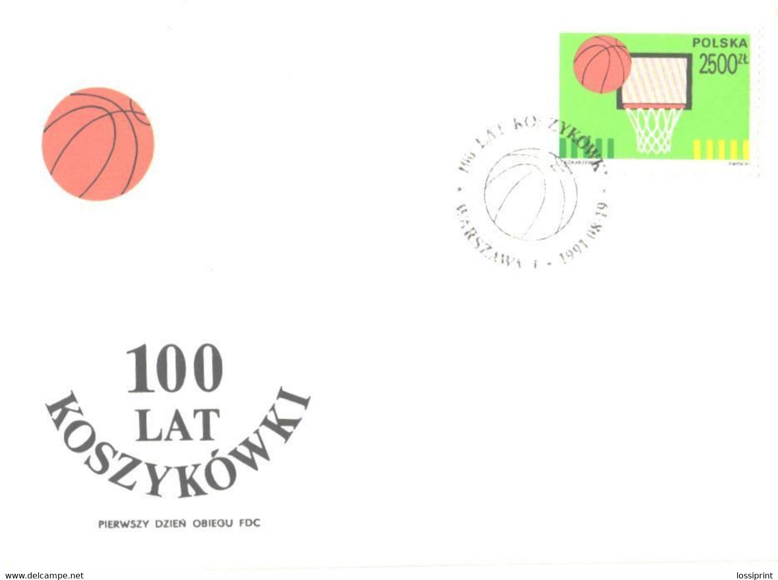 Poland:100 Years Basketball Special Cancellation 1991 - Lettres & Documents