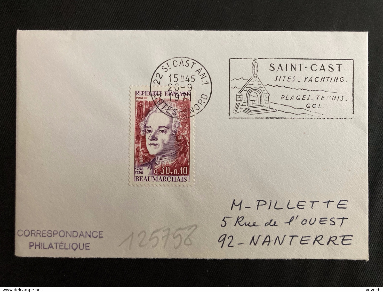 LETTRE TP YT 1512 BEAUMARCHAUS 0,30+0,10 OBL.MEC.20-9 1971 22 ST CAST AN.1 COTES DU NORD (ANNEXE) - 1961-....