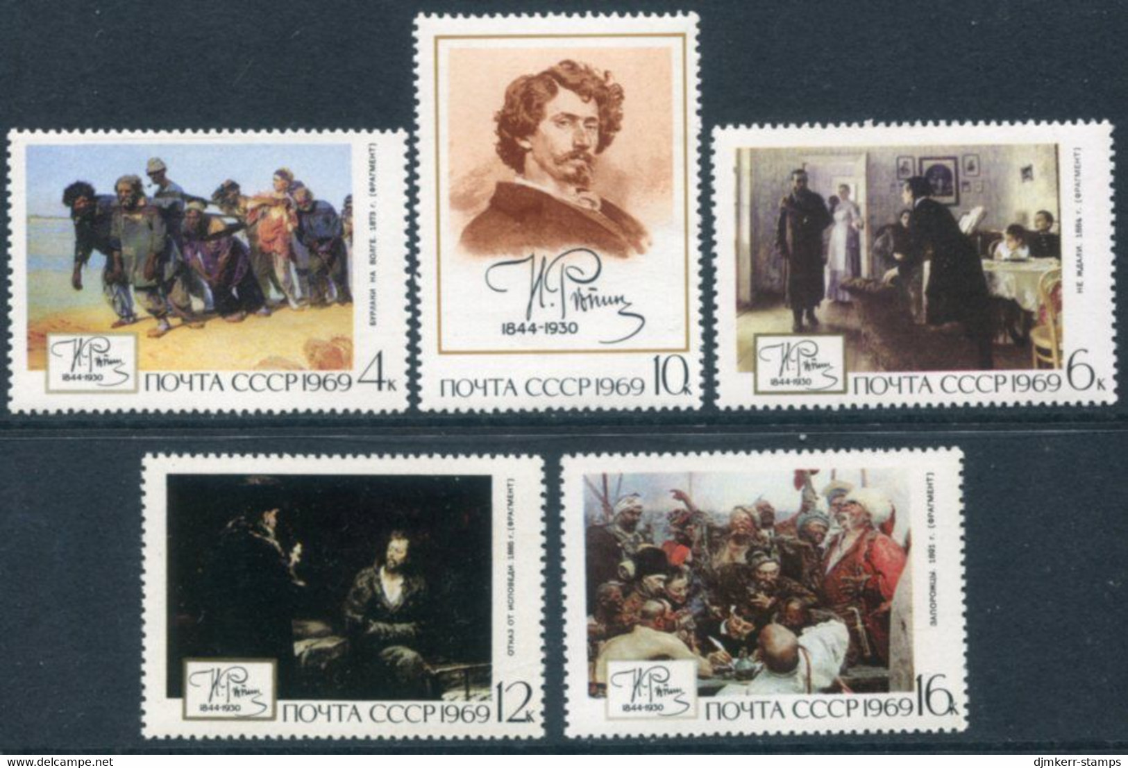 SOVIET UNION 1969 Repin Birth Anniversary MNH / **.  Michel 3651-55 - Unused Stamps