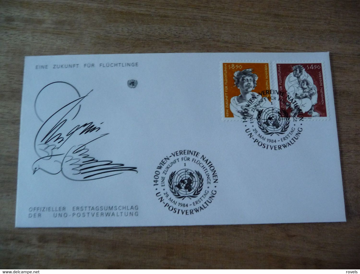 (6) UNITED NATIONS -ONU - NAZIONI UNITE - NATIONS UNIES *   FDC 1984  * Refugees" W./postmark - Covers & Documents