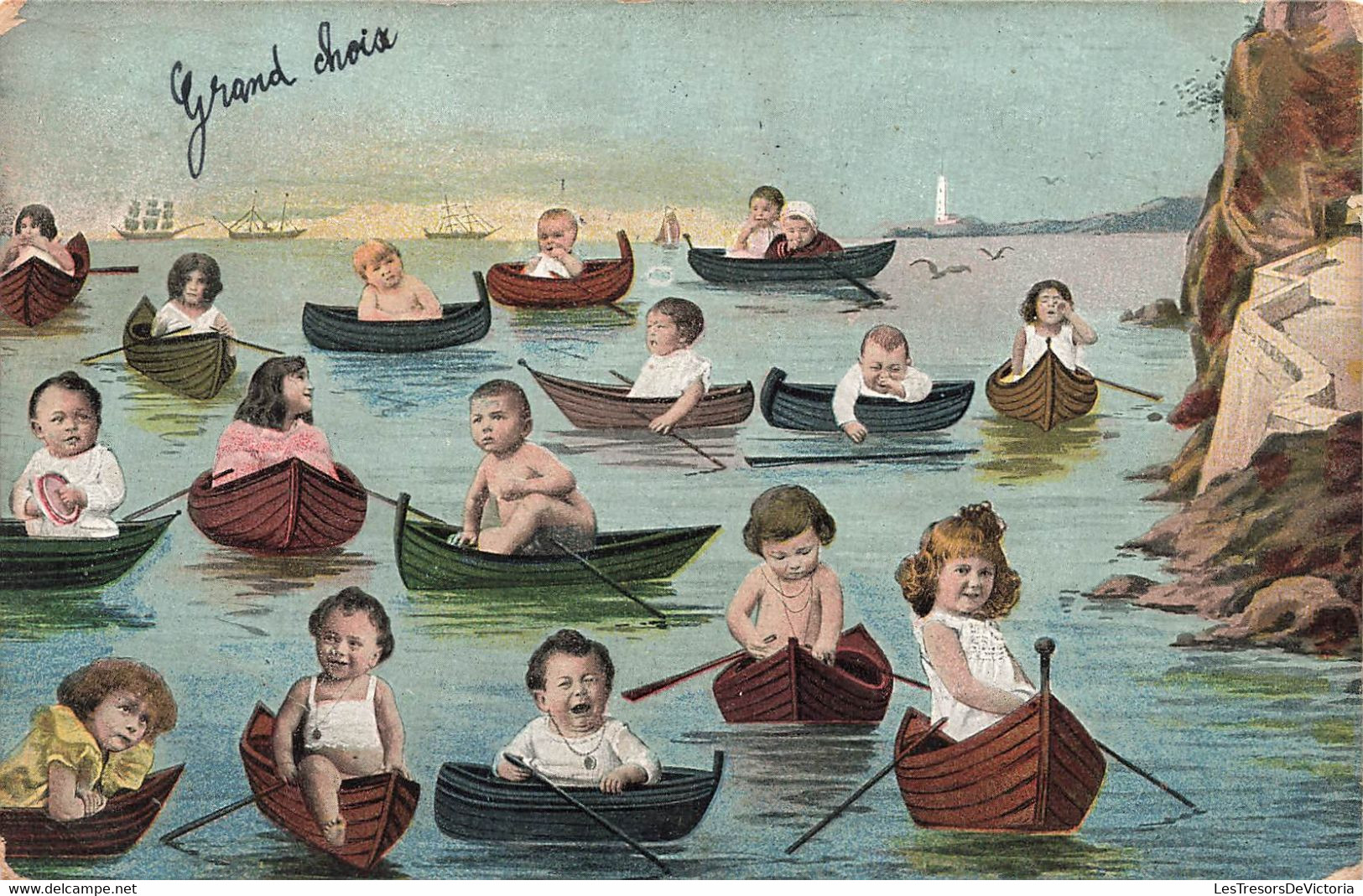 CPA De Bébés Et Enfants Dans Des Barques Sur L'eau - Illustration Humour - Surrealisme - Oblitéré à Avesnes En 1905 - Baby's