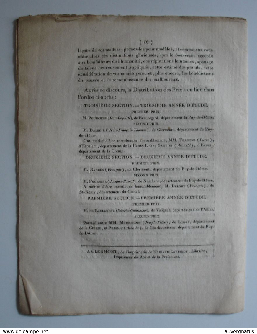 AUVERGNE Clermont-Ferrand - Distribution Des Prix - Ecole De Médecine 1821-1823-1831 * - Auvergne