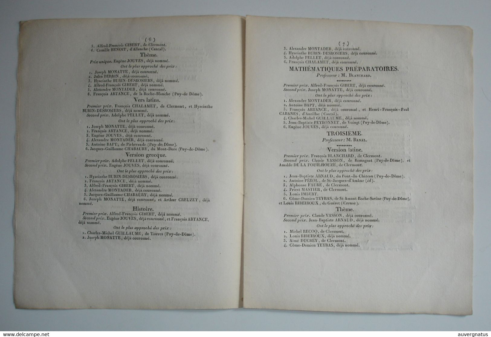 AUVERGNE Clermont-Ferrand - Collège - Distribution Des Prix 1830 - Auvergne