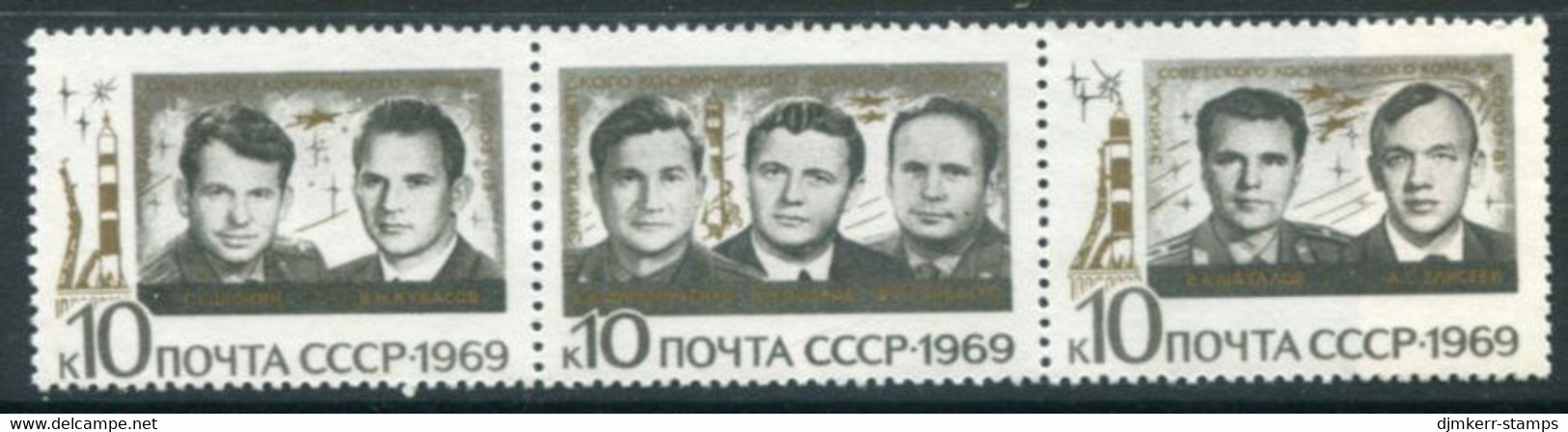 SOVIET UNION 1969 Soyuz 6, 7 And 8 Group Flights Strip MNH / **.  Michel 3682-84 - Nuovi