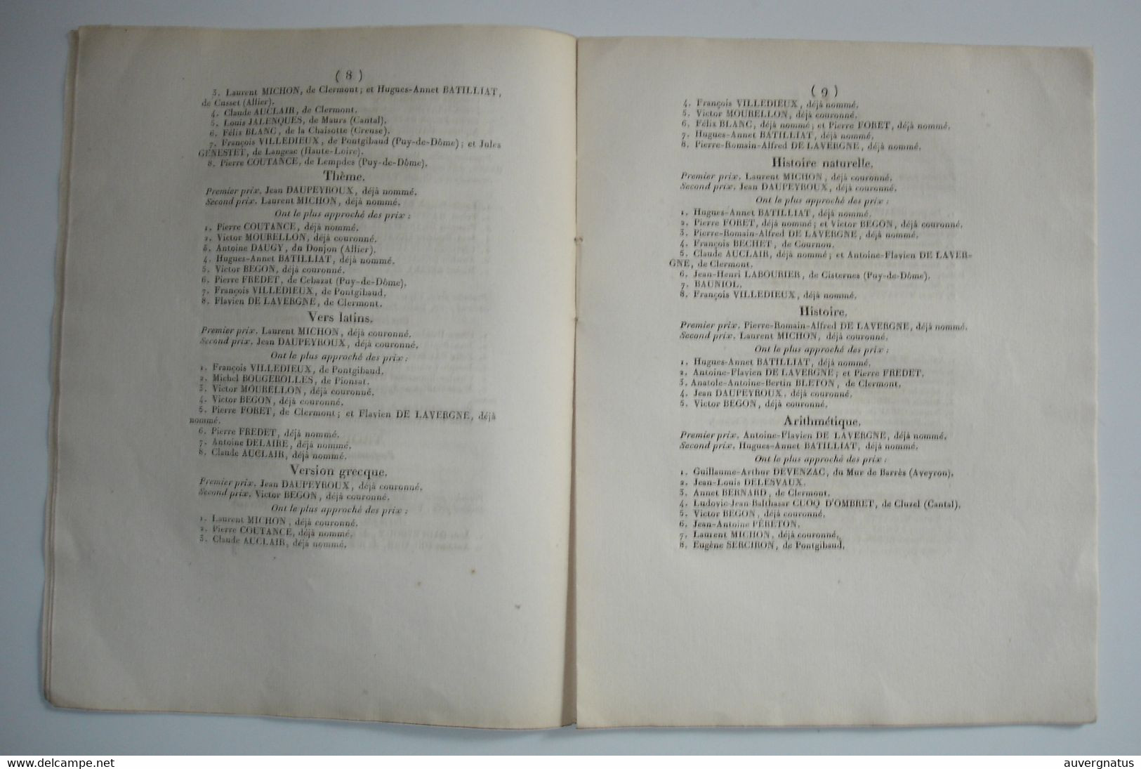 AUVERGNE Clermont-Ferrand - Collège - Distribution Des Prix 1831 - Auvergne