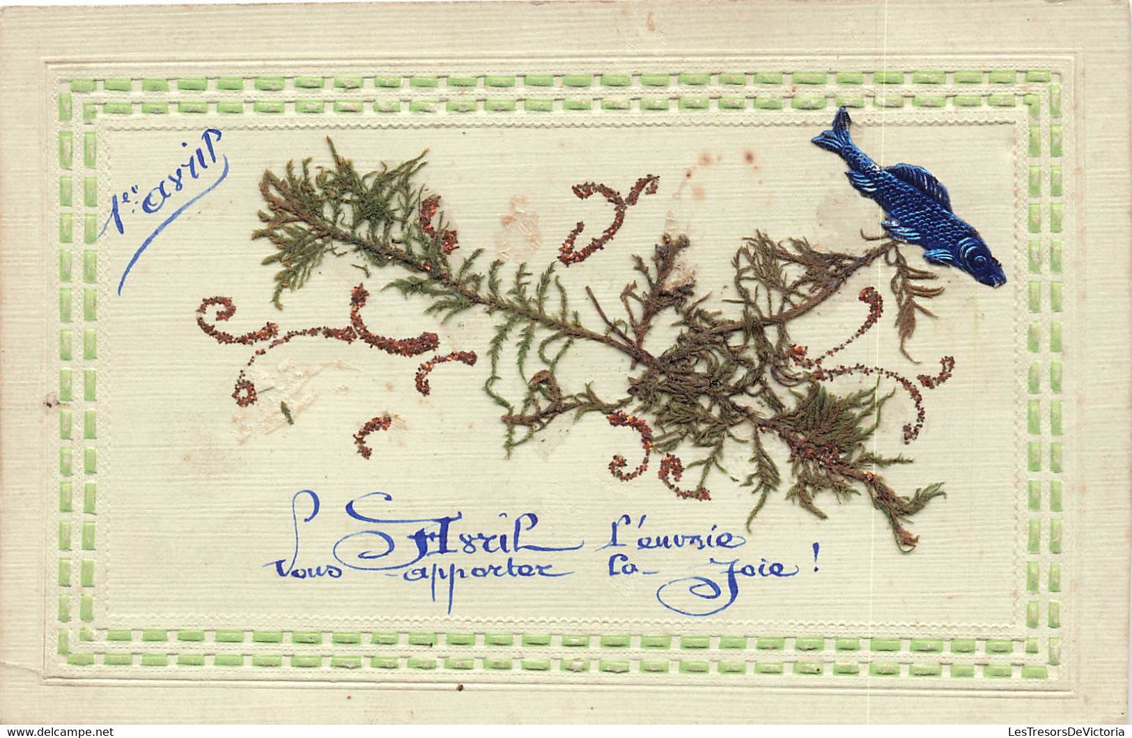 CPA 1er Avril - Herbier Style Algue Et Ajoutis Poisson - Cadre En Relief - April Fool's Day