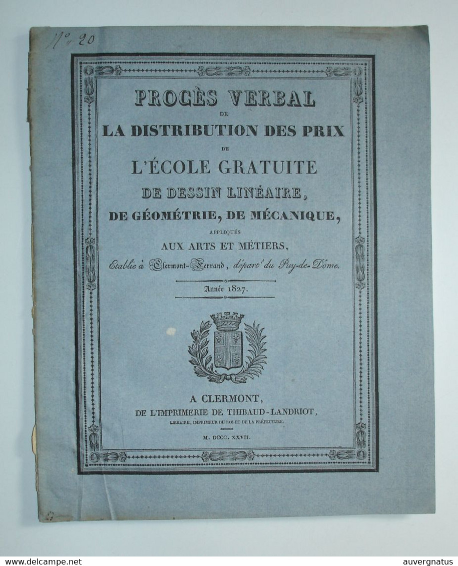 AUVERGNE Clermont-Ferrand - Dessin - Arts Et Métiers - Distribution Des Prix 1827 - Auvergne