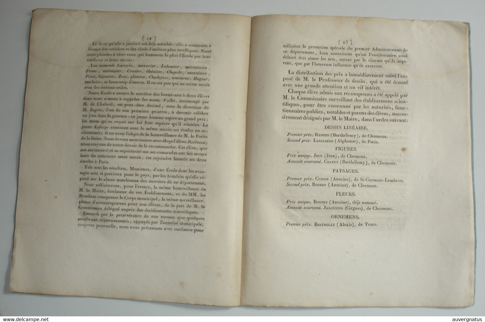 AUVERGNE Clermont-Ferrand - Dessin - Arts Et Métiers - Distribution Des Prix 1829 - Auvergne