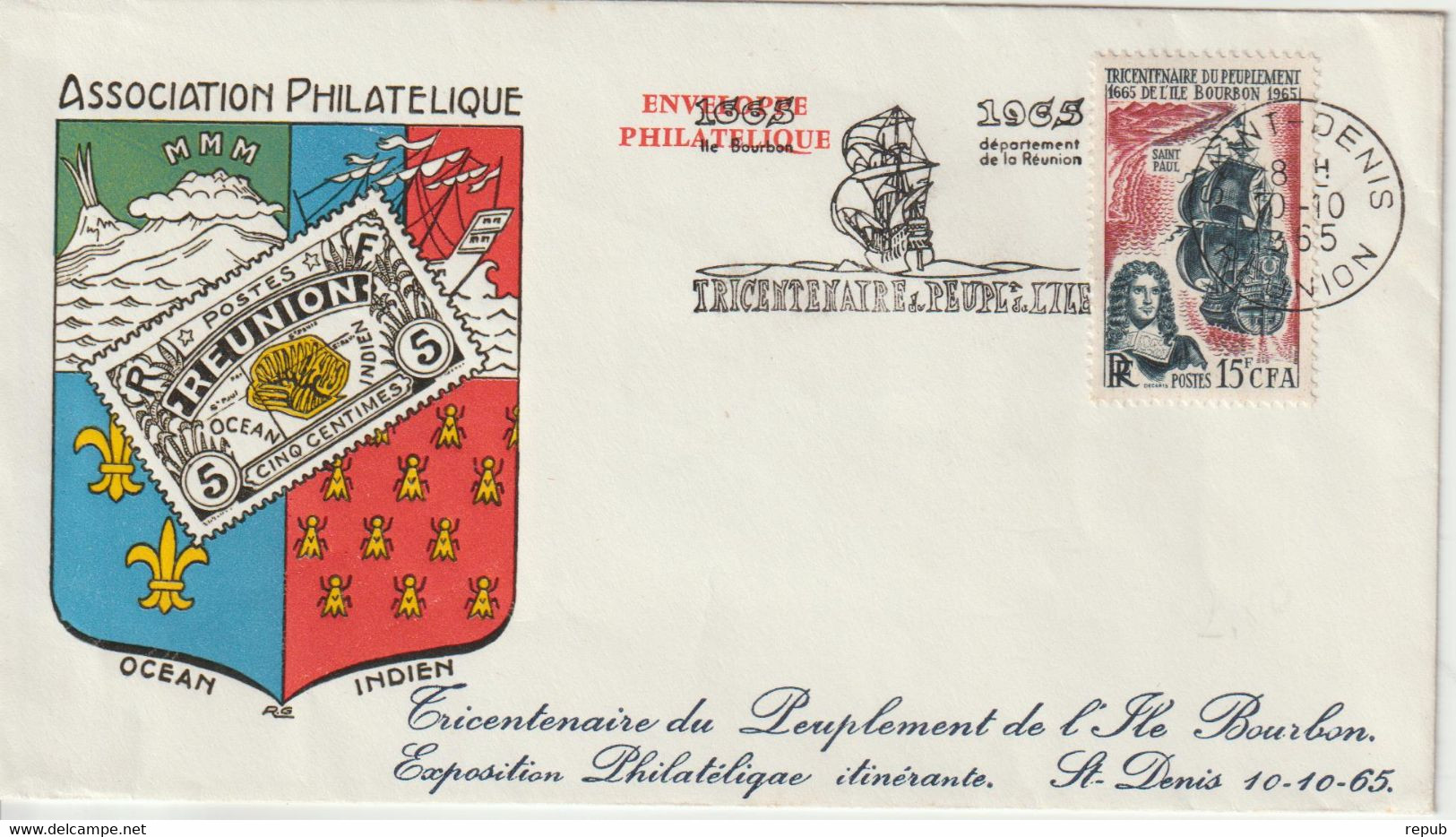 Réunion CFA 1965 Tricentenaire Du Peuplement De L'ile 365 - Brieven En Documenten
