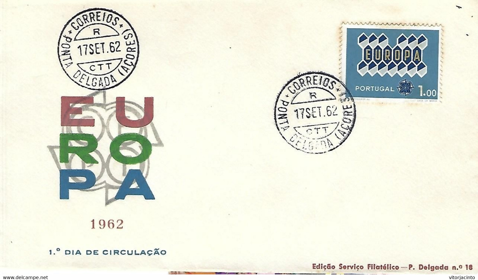 PORTUGAL - EUROPA 1962 - Postmark Of Ponta Delgada (Azores) Of First Day Of Issue (17-09-1962) - Flammes & Oblitérations