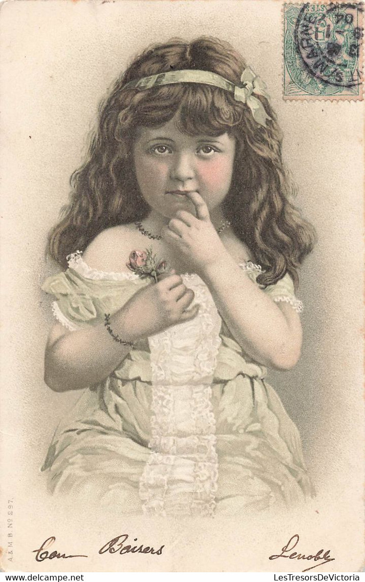 CPA Illustrateur - Petite Fille Avec Une Fleur Et Un Doigt Dans Sa Bouche - A & M B N° 297 - Oblitéré En 1904 - Ohne Zuordnung
