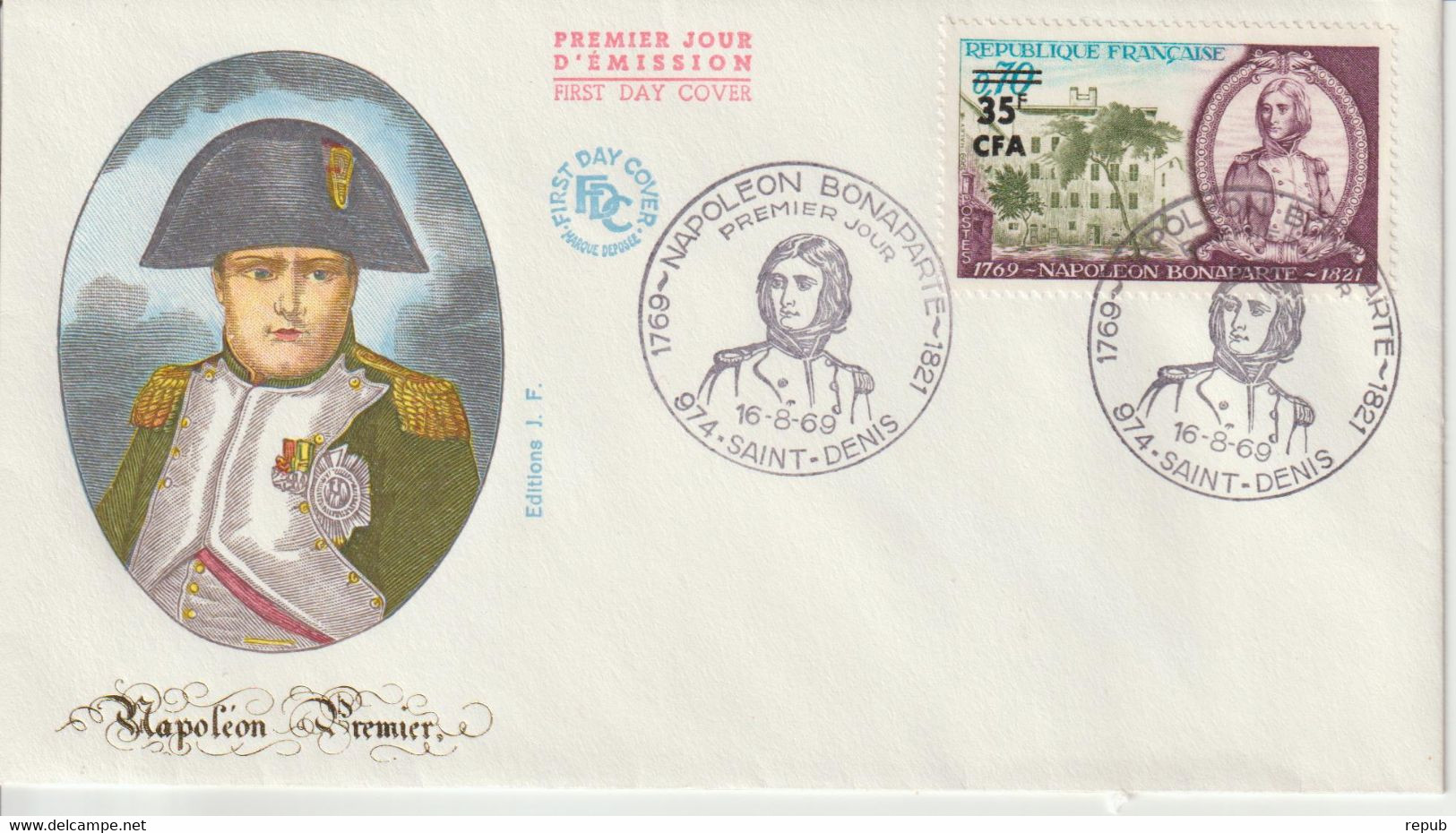 Réunion CFA 1969 FDC Napolèon Bonaparte 387 - Storia Postale