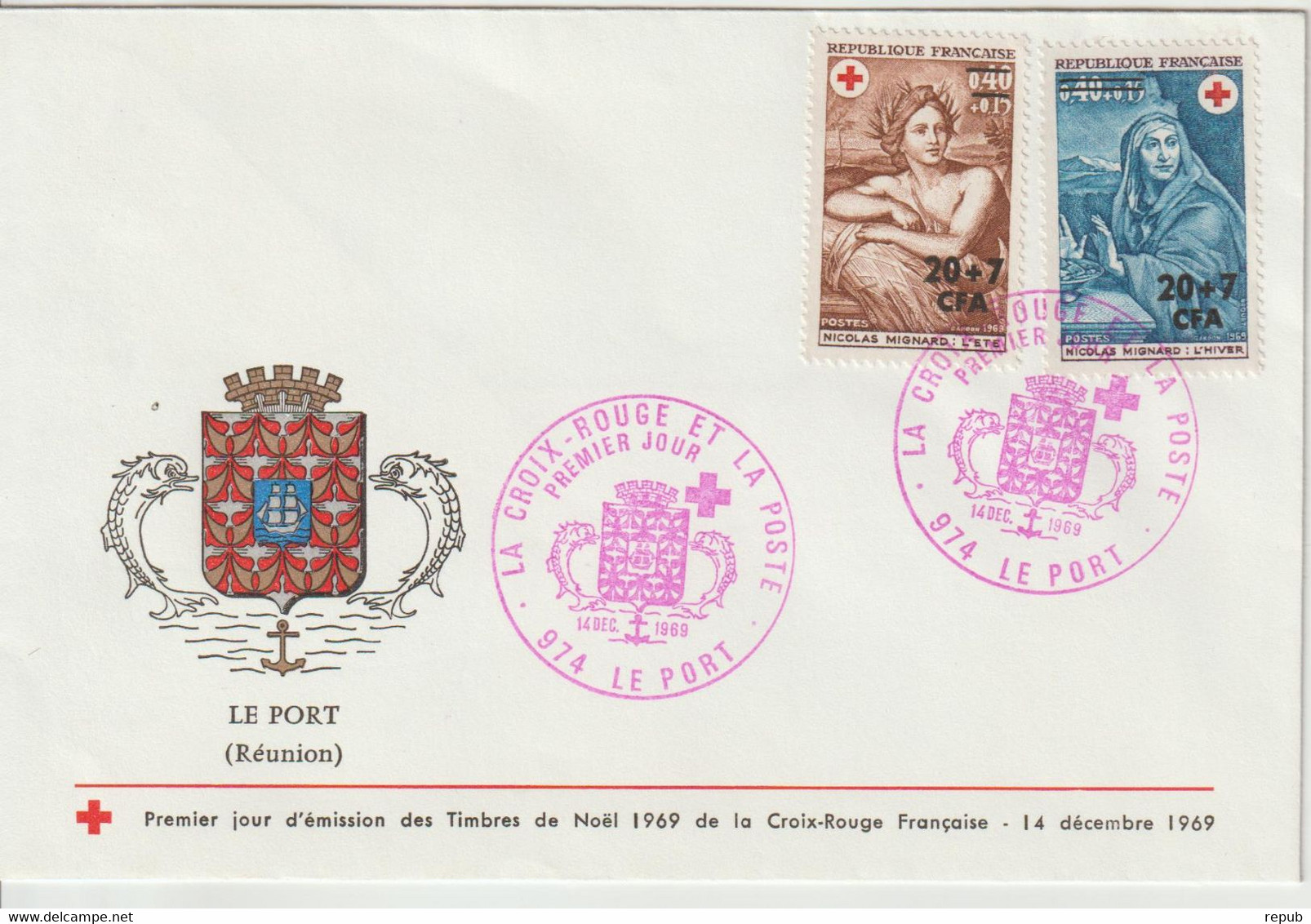 Réunion CFA 1969 FDC Croix-rouge 388-389 - Lettres & Documents