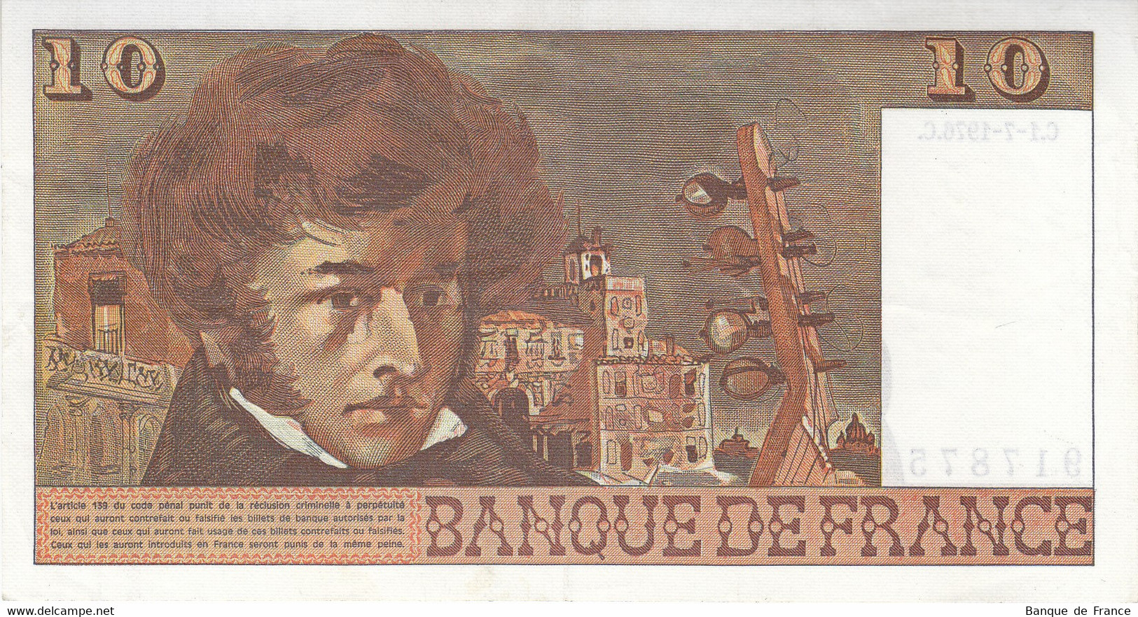 Billet 10 F Berlioz Du 1-7-1976 FAY 63.19 Alph. B.291 - Sans épinglage - 10 F 1972-1978 ''Berlioz''