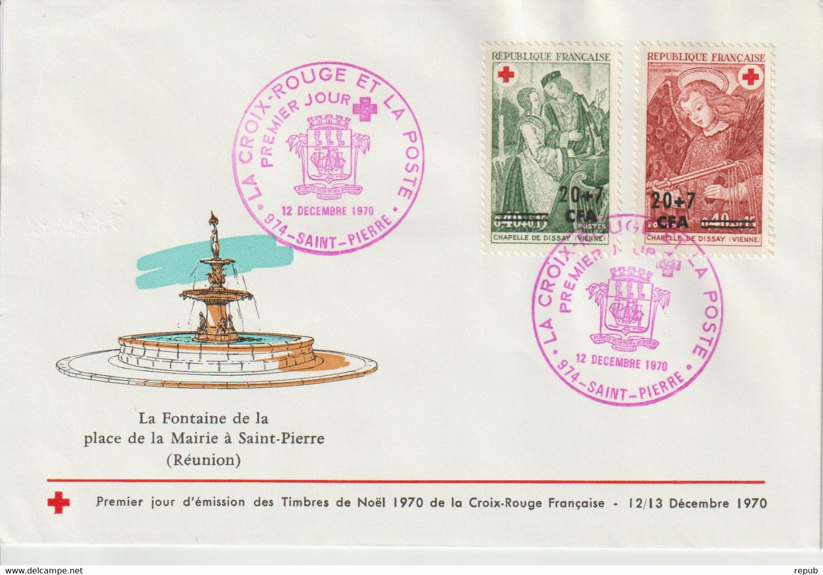 Réunion CFA 1970 FDC Croix-rouge 391-392 - Briefe U. Dokumente