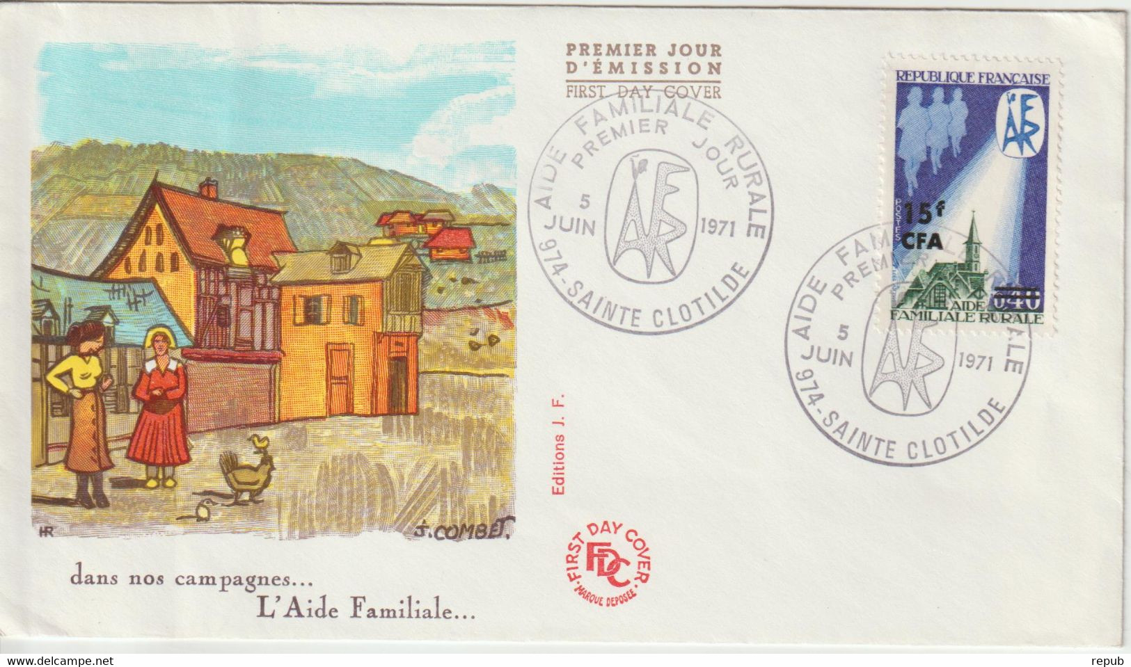 Réunion CFA 1971 FDC Aide Familiale 396 - Brieven En Documenten