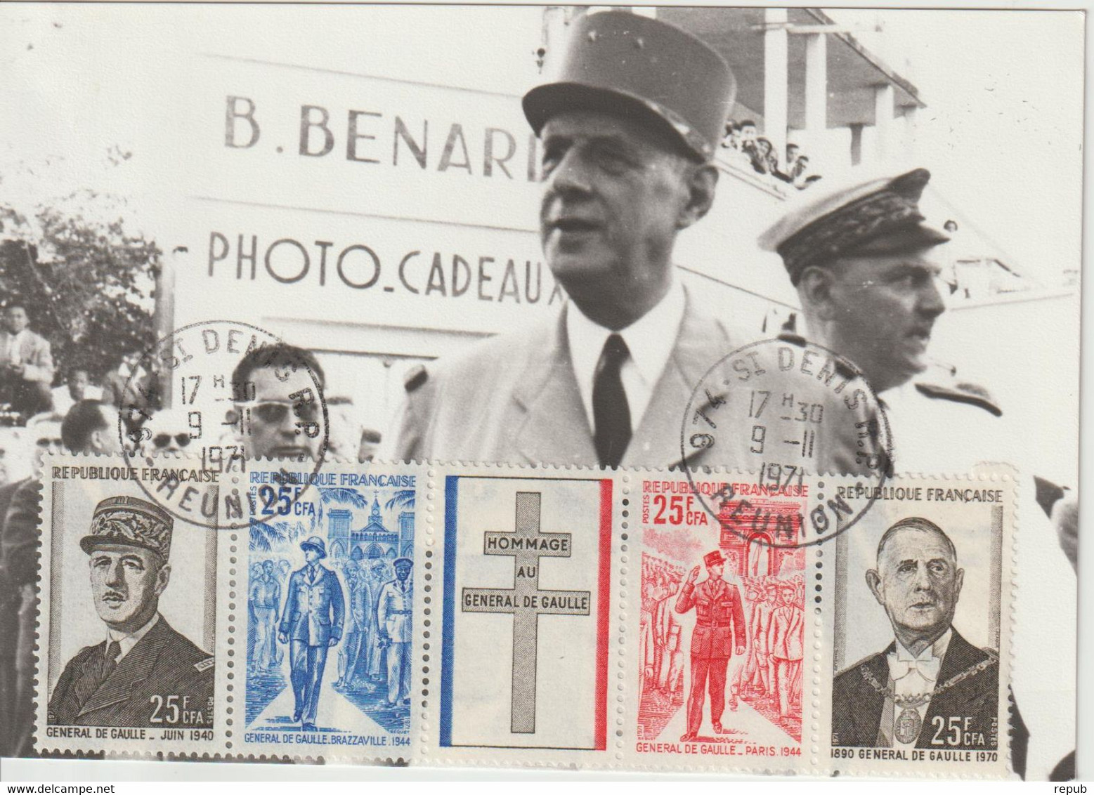 Réunion CFA 1971 Carte Maximum Charles De Gaulle 403A - Storia Postale