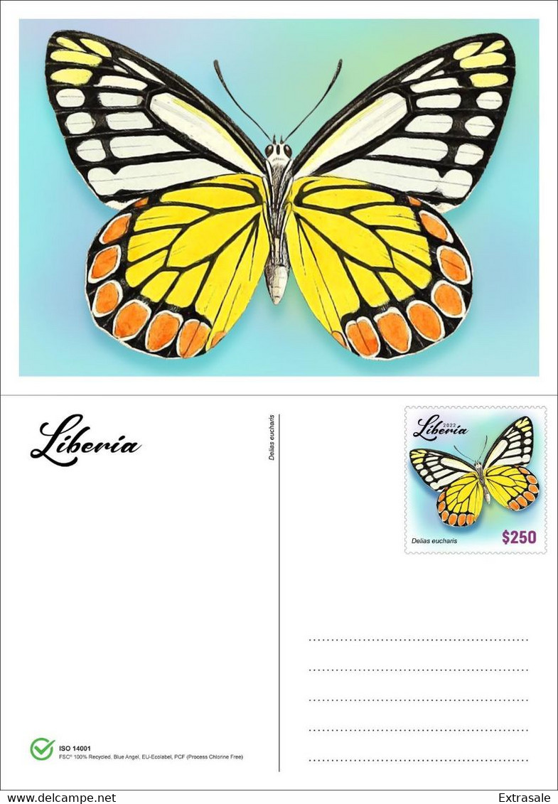 Liberia 2022 Stationery Cards MNH Butterflies Set Of 4 Cards 100% Recycled Paper - Liberia