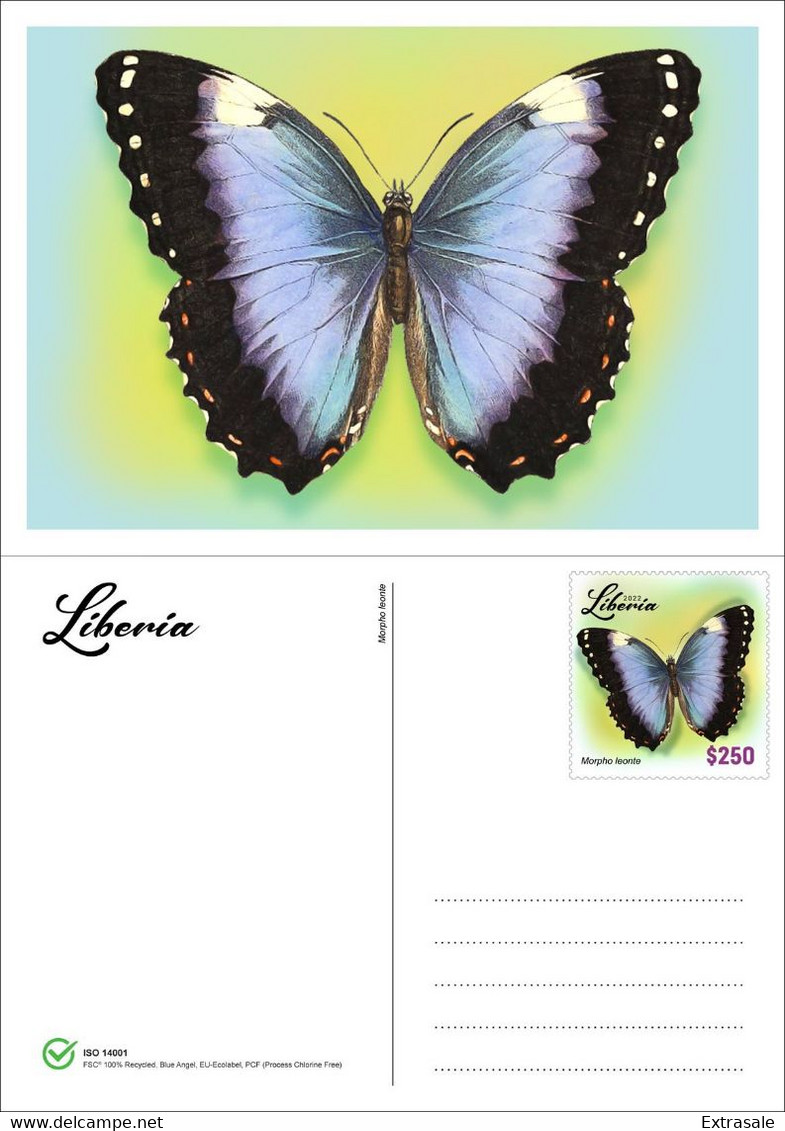 Liberia 2022 Stationery Cards MNH Butterflies Set Of 4 Cards 100% Recycled Paper - Liberia