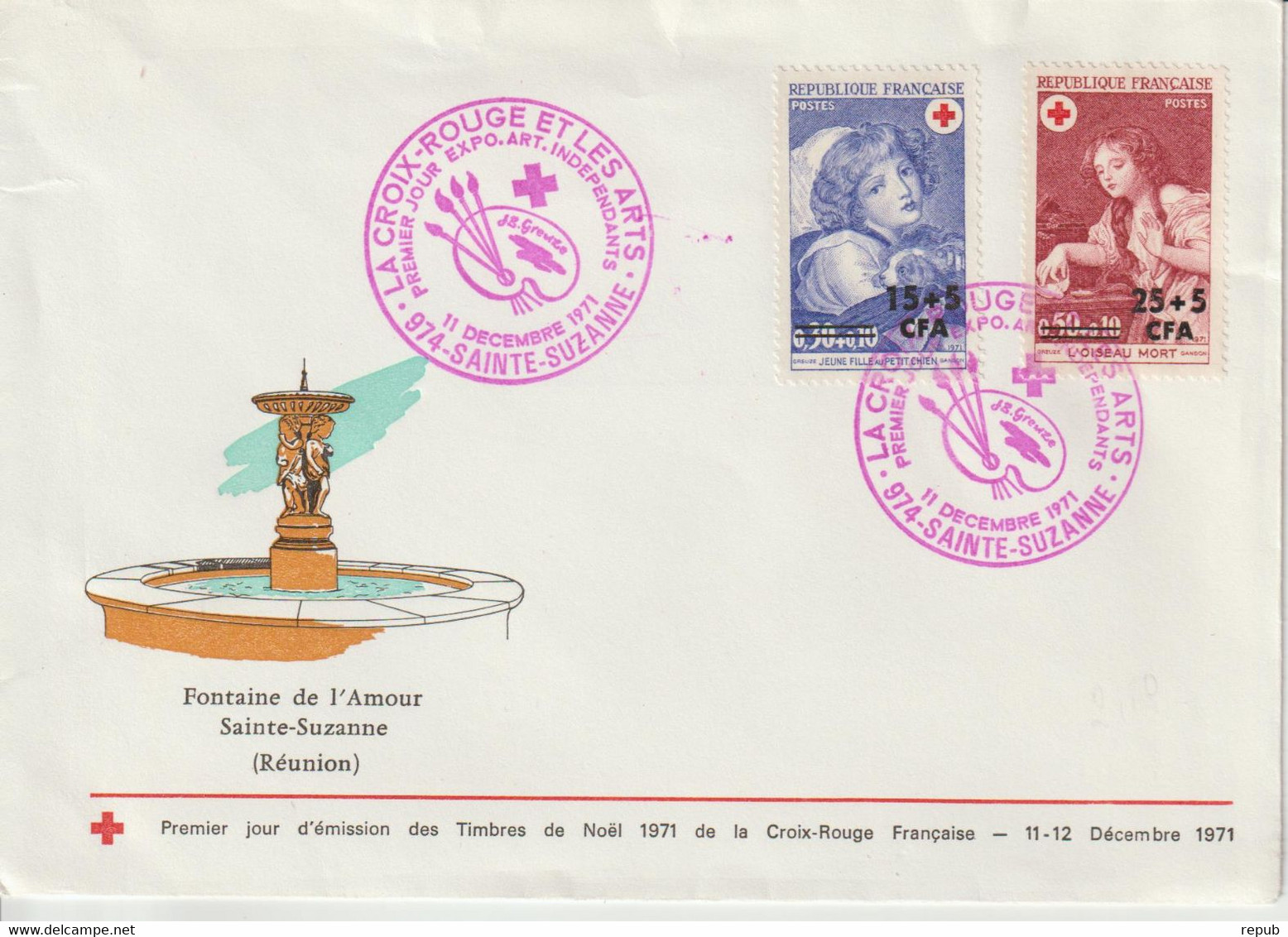 Réunion CFA 1971 FDC Croix-rouge 404-405 - Cartas & Documentos