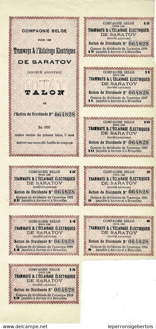-Titre De 1907- Compagnie Belge Pour Les Tramways Et L'Eclairage De Saratov - Déco 064828 - Russie