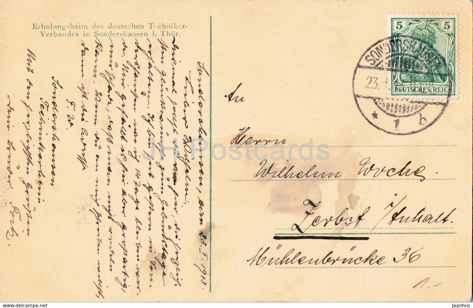 Schreib Lesezimmer - Sondershausen - Erholungsheim Des Techniker Verbandes - Old Postcard - 1913 - Germany - Used - Sondershausen
