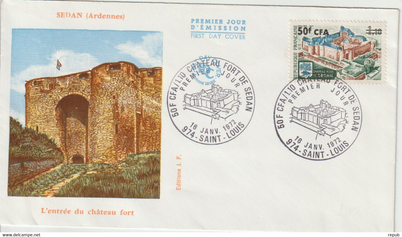 Réunion CFA 1972 FDC Sedan 406 - Briefe U. Dokumente