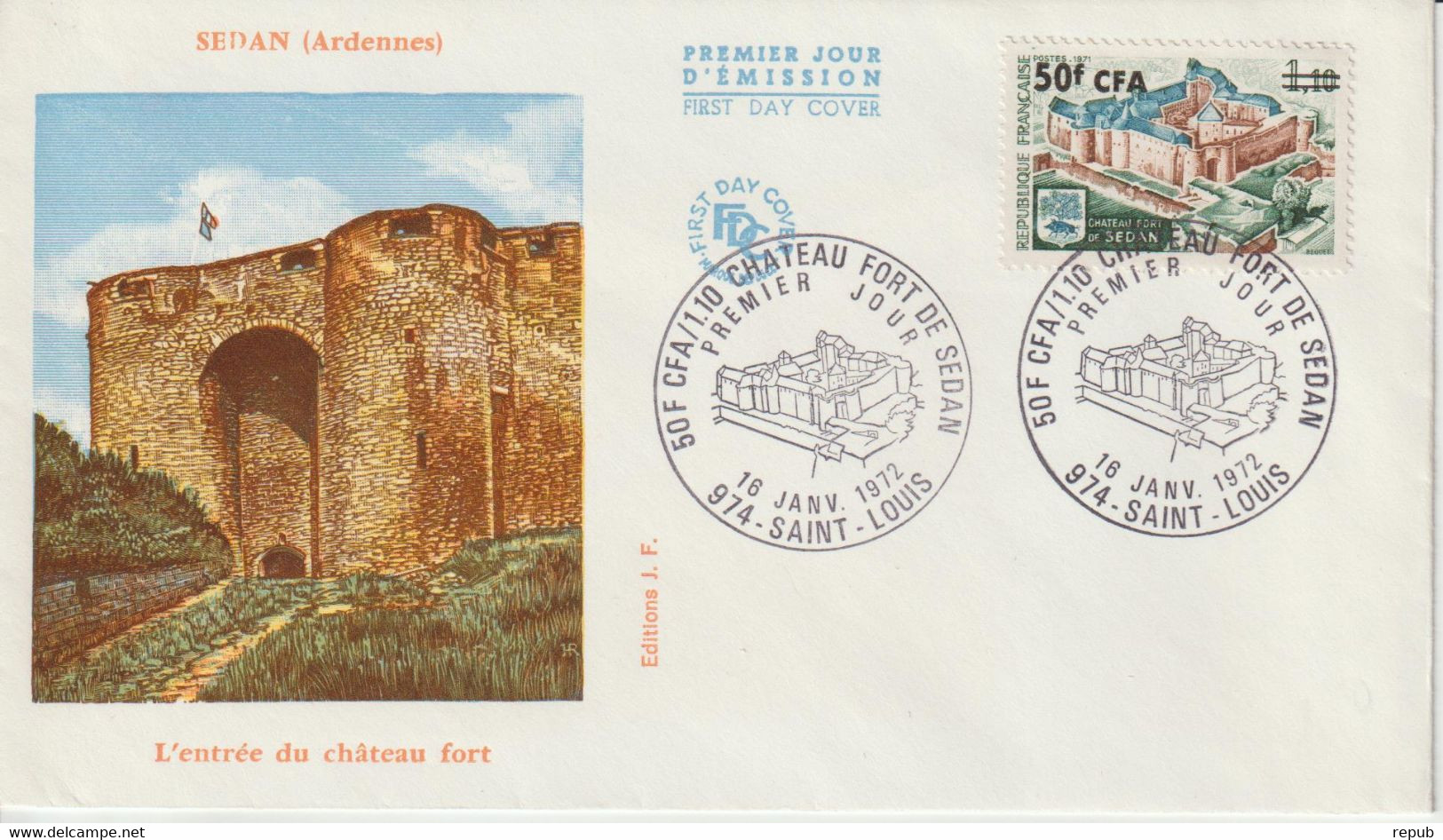 Réunion CFA 1972 FDC Sedan 406 - Briefe U. Dokumente