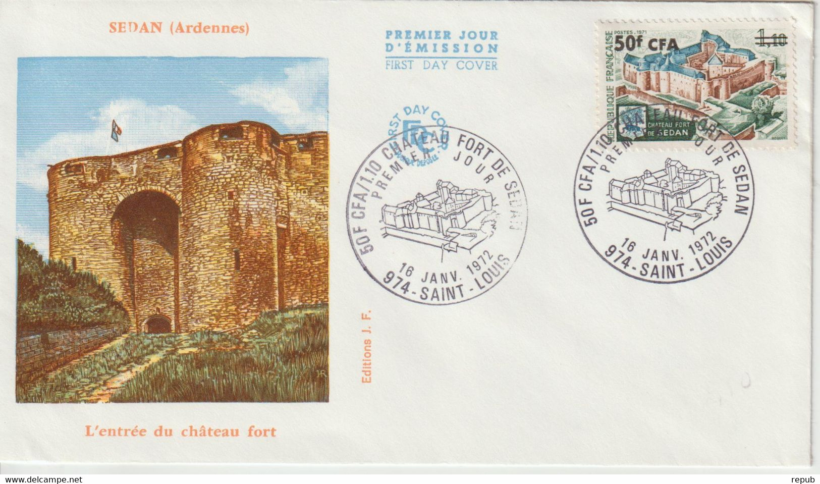 Réunion CFA 1972 FDC Sedan 406 - Briefe U. Dokumente