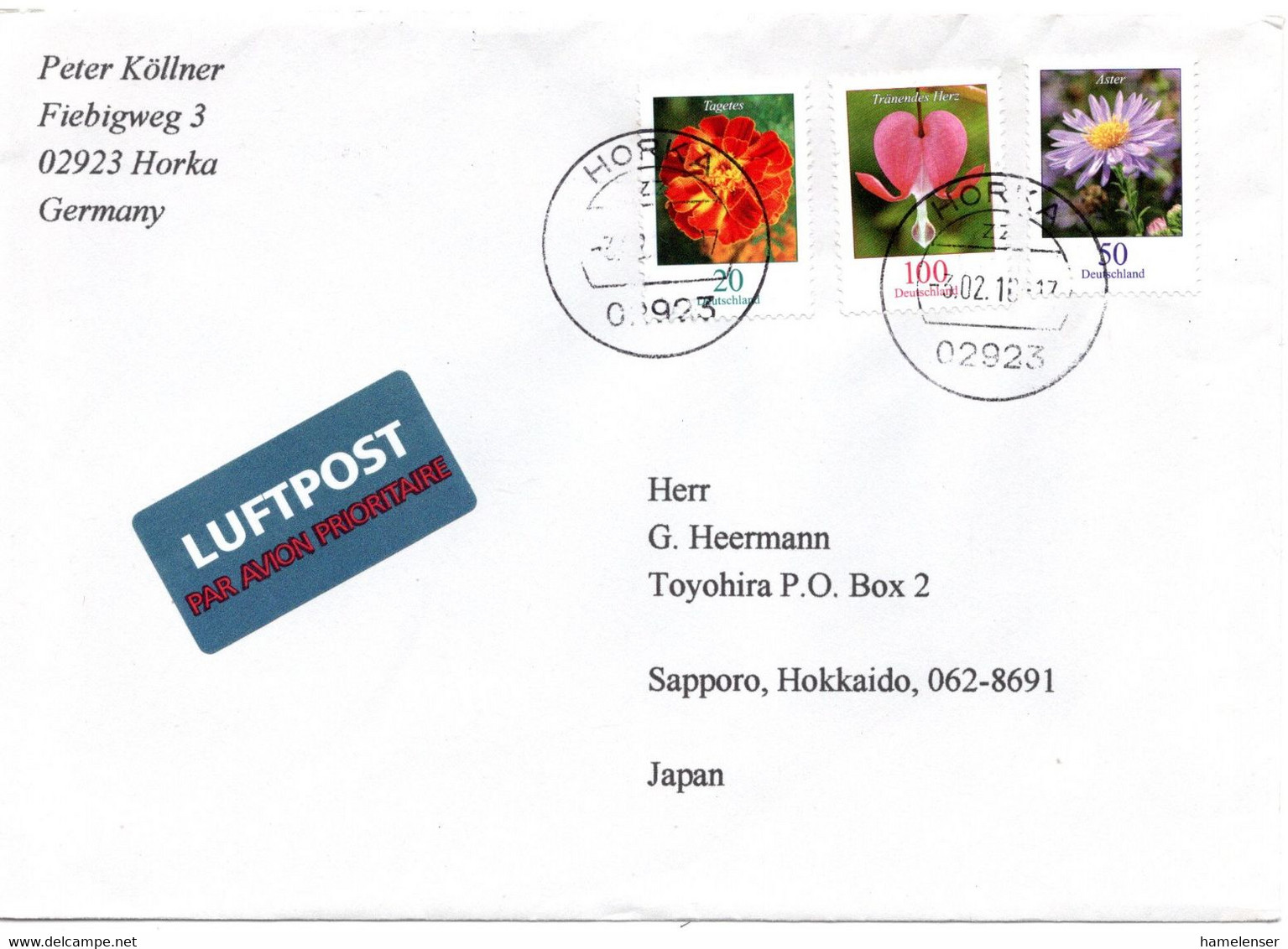 61014 - Bund - 2010 - 100c Blumen MiF A LpBf HORKA -> Japan - Altri & Non Classificati