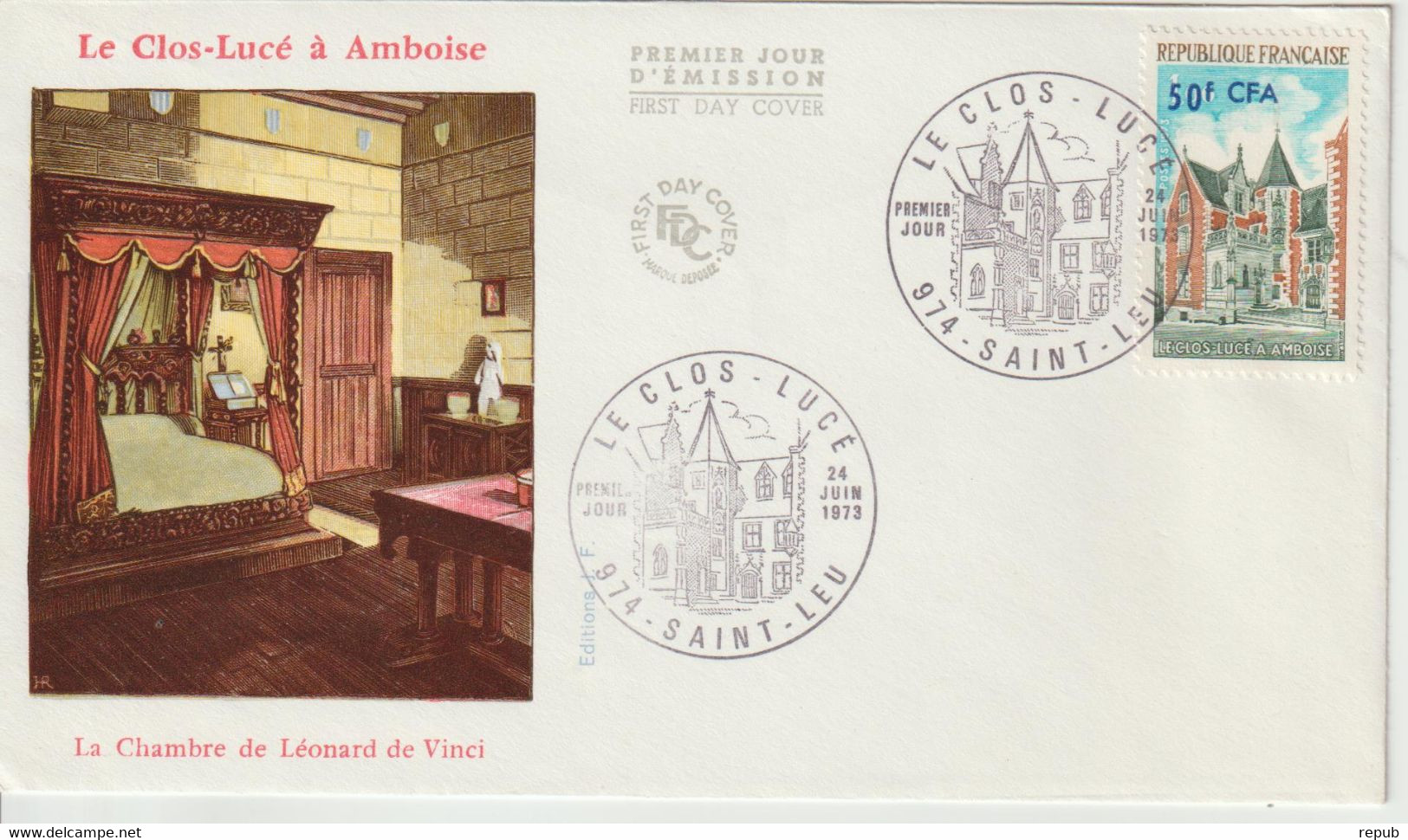 Réunion CFA 1973 FDC Clos Lucé 416 - Briefe U. Dokumente