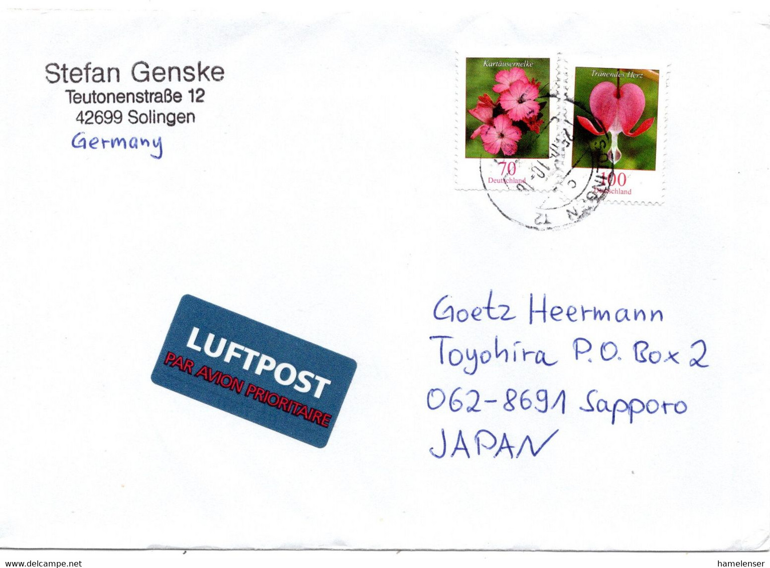 61017 - Bund - 2010 - 100c Blumen MiF A LpBf SOLINGEN -> Japan - Andere & Zonder Classificatie