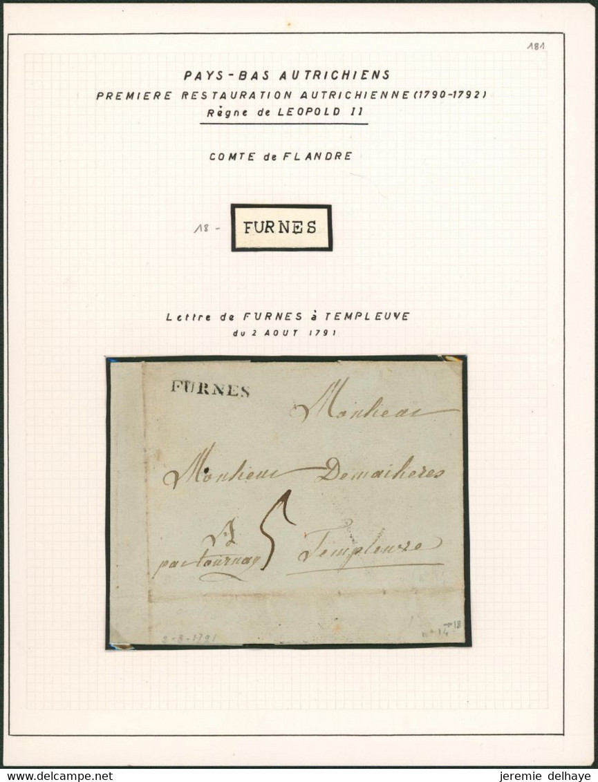 Précurseur - LAC Datée De Furnes (1791) + Obl Linéaire Noir FURNES, Port "5" > Templeuve Par Tournay - 1790-1794 (Revol. Austriaca E Invasion Francesa)