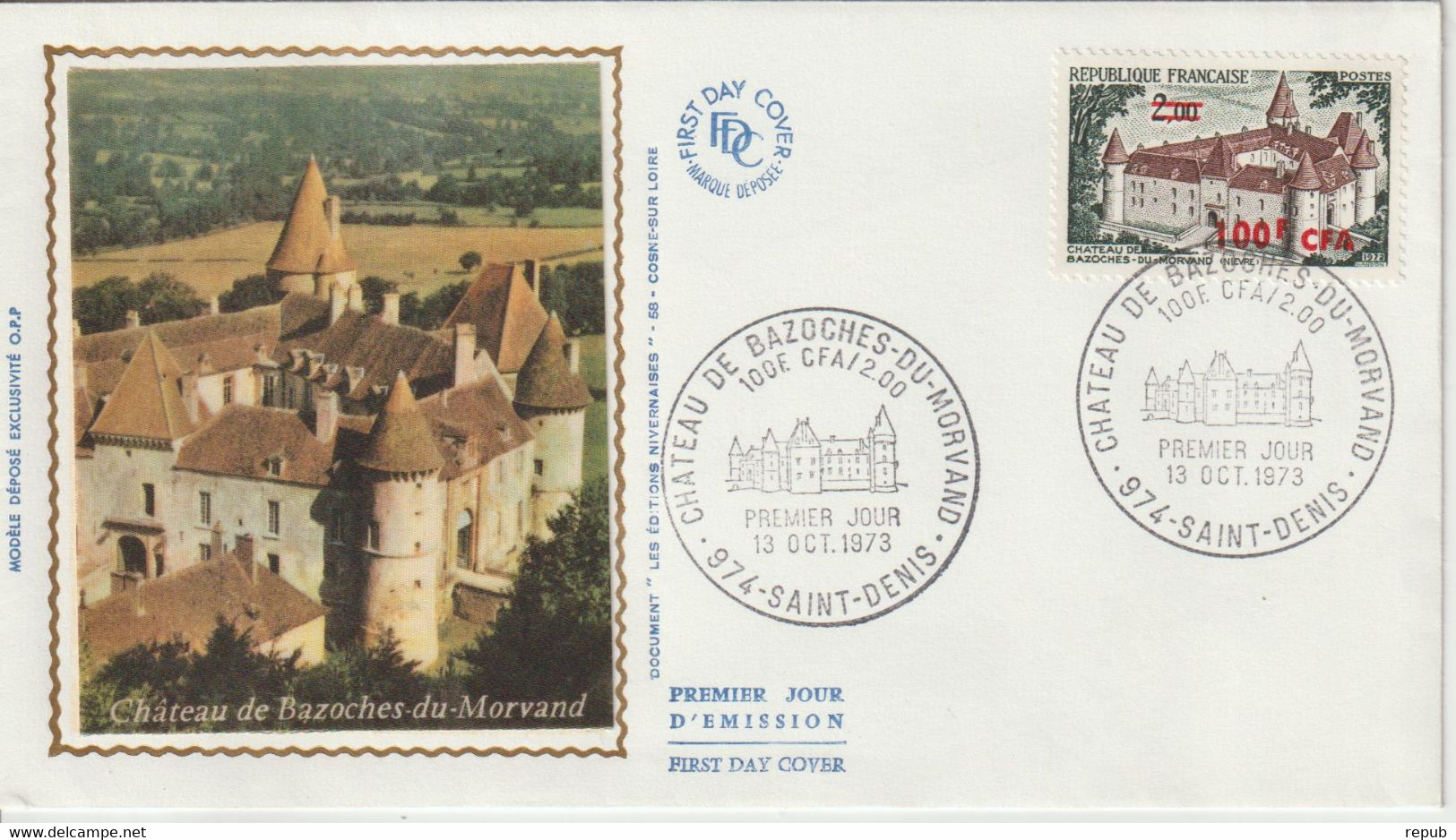 Réunion CFA 1973 FDC Chateau De Bazoches 417 - Storia Postale