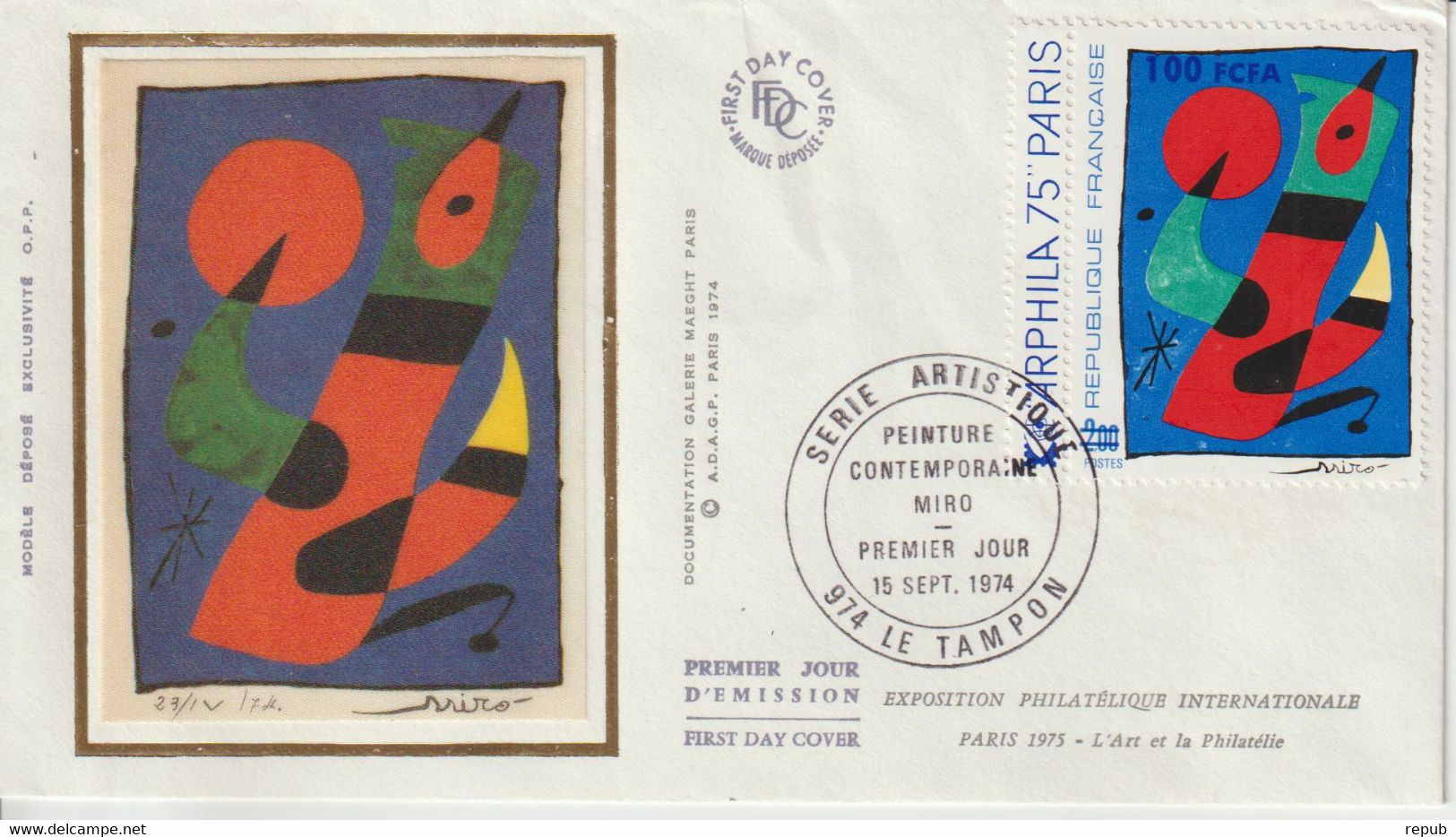 Réunion CFA 1974 FDC  Tableau Miro 425 - Storia Postale