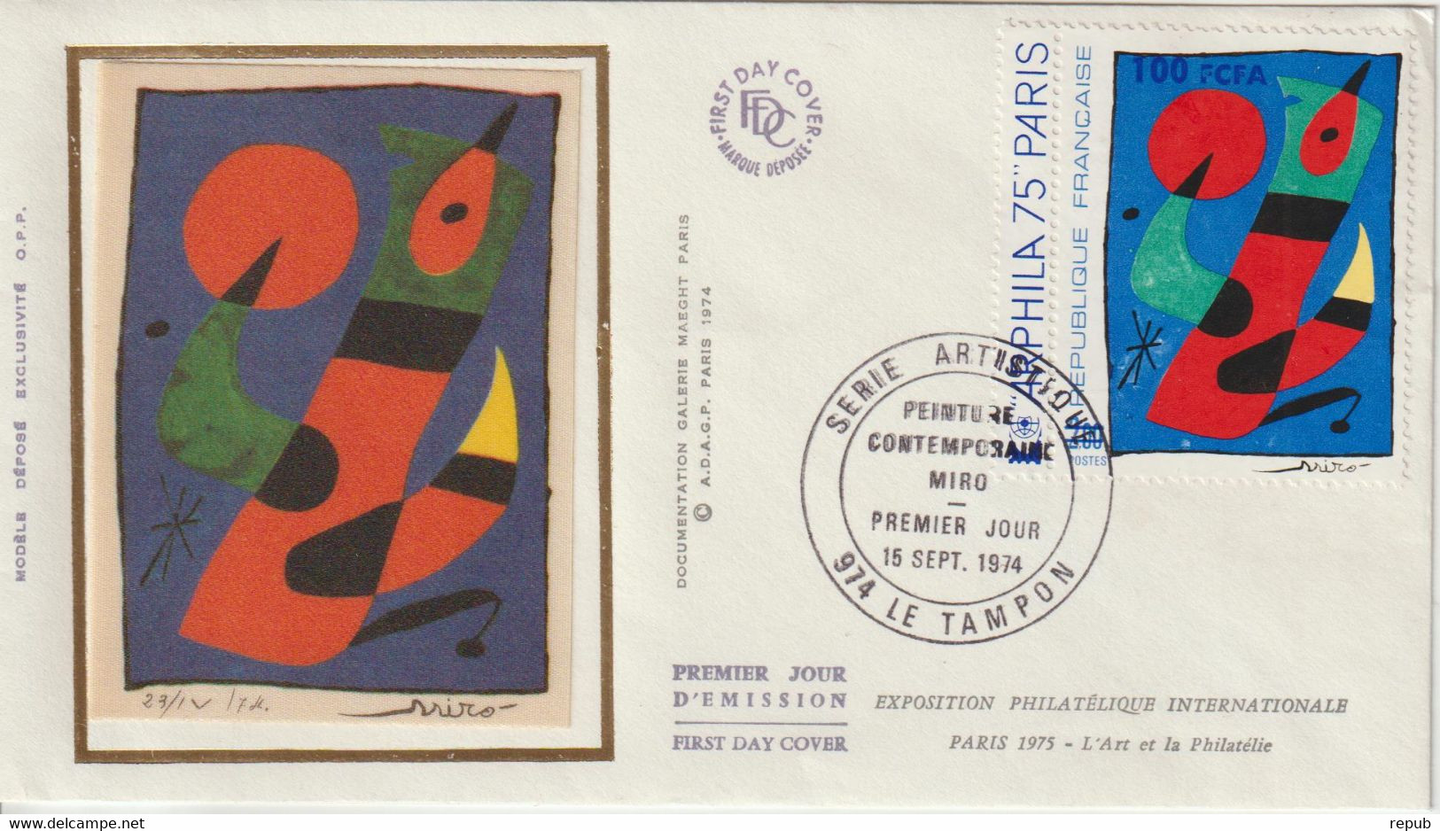 Réunion CFA 1974 FDC  Tableau Miro 425 - Briefe U. Dokumente