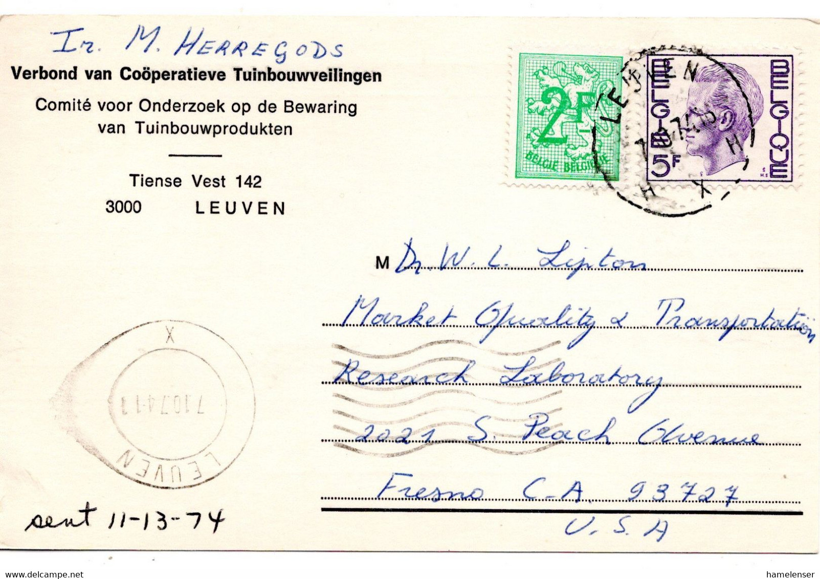 61028 - Belgien - 1974 - 5F Baudouin MiF A Kte LEUVEN -> Fresno, CA (USA) - Storia Postale