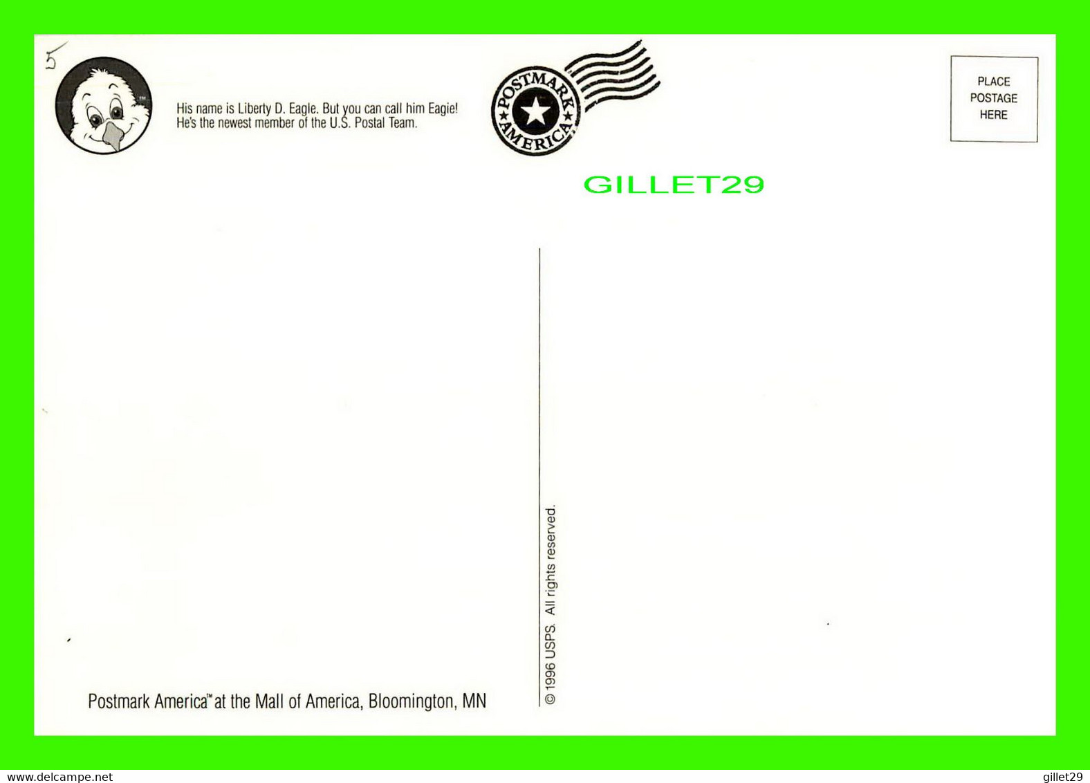 BLOOMINGTON, MN - HIS NAME IS LIBERTY D. EAGLE - THE NEWEST MEMBER OF THE U.S. POSTAL TEAM  - 1996 USPS - - - Bloomington