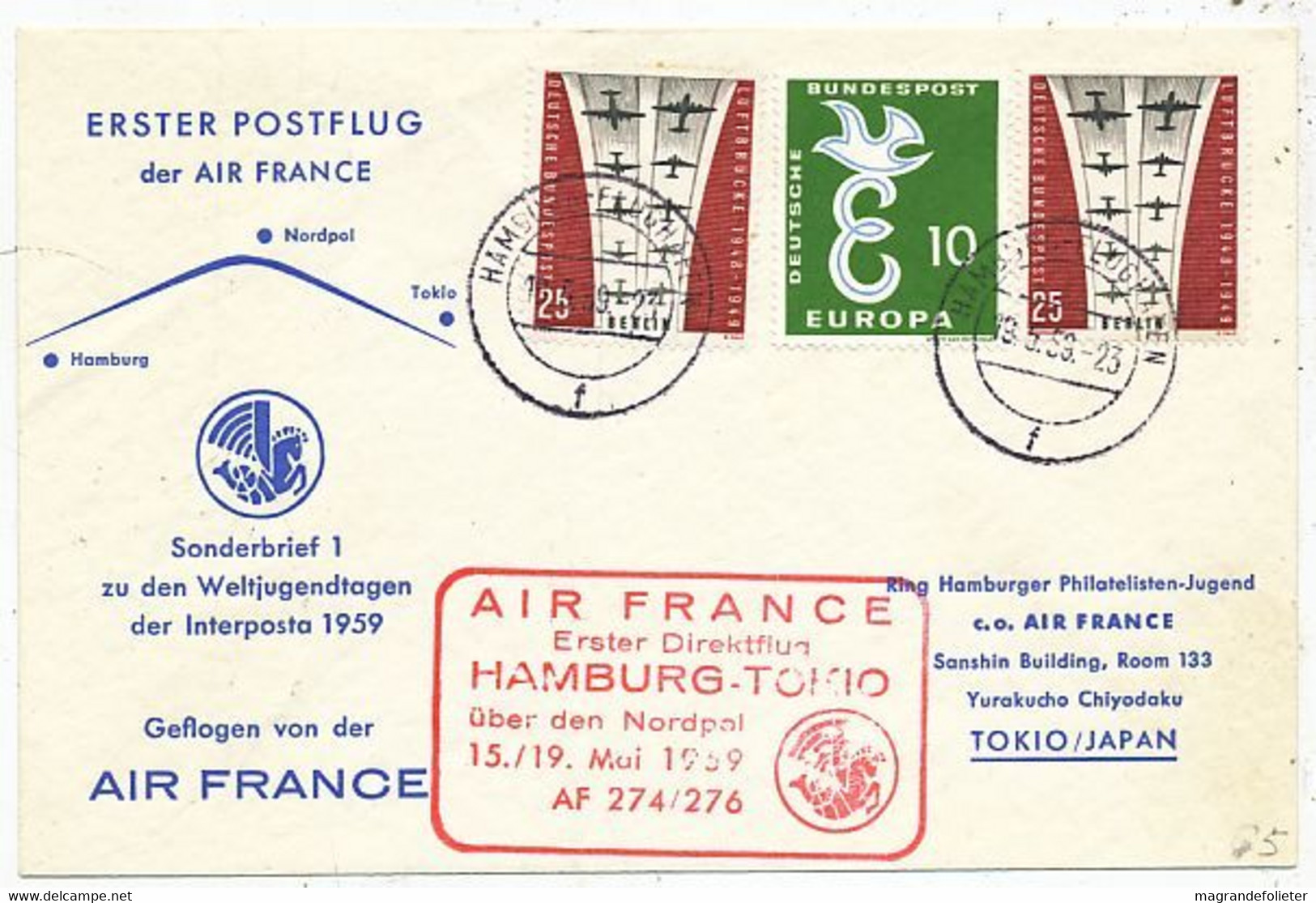 AVION AVIATION AIRLINE AIR FRANCE PREMIERE LIAISON HAMBURG-TOKYO 1959 - Zertifikate
