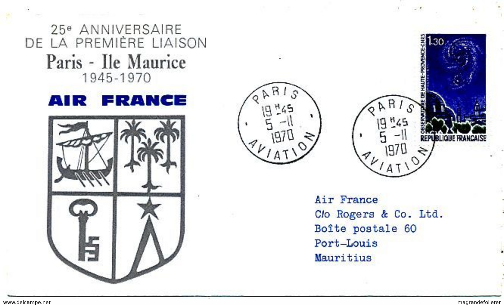 AVION AVIATION AIRLINE AIR FRANCE 25 ANS PREMIERE LIAISON PARIS-ÎLE MAURICE 1945-1970 - Certificados De Vuelo