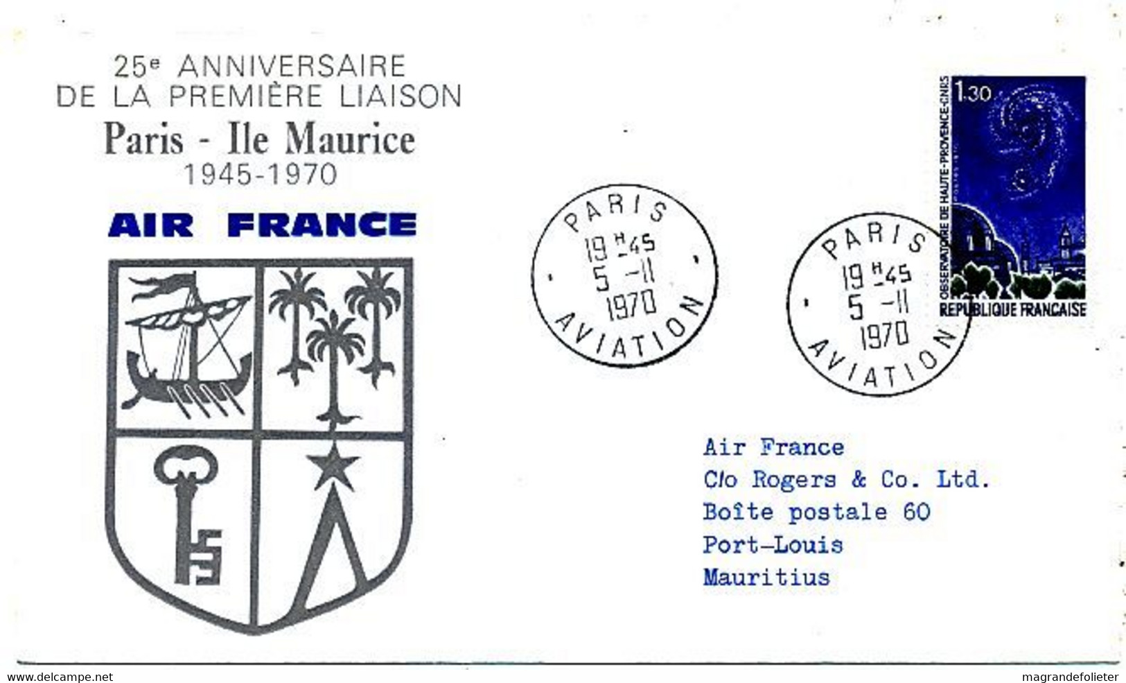 AVION AVIATION AIRLINE AIR FRANCE 25 ANS PREMIERE LIAISON PARIS-ÎLE MAURICE 1945-1970 - Zertifikate