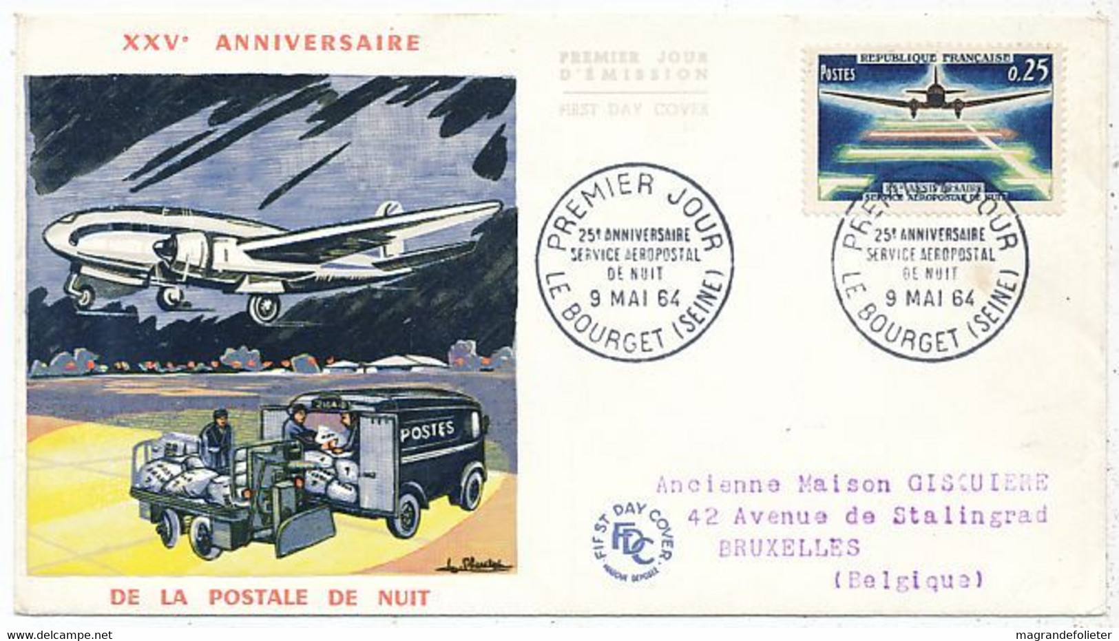 AVION AVIATION AIRLINE FRANCE XXVe ANNIVERSAIRE DE LA POSTALE DE NUIT 1964 - Certificados De Vuelo