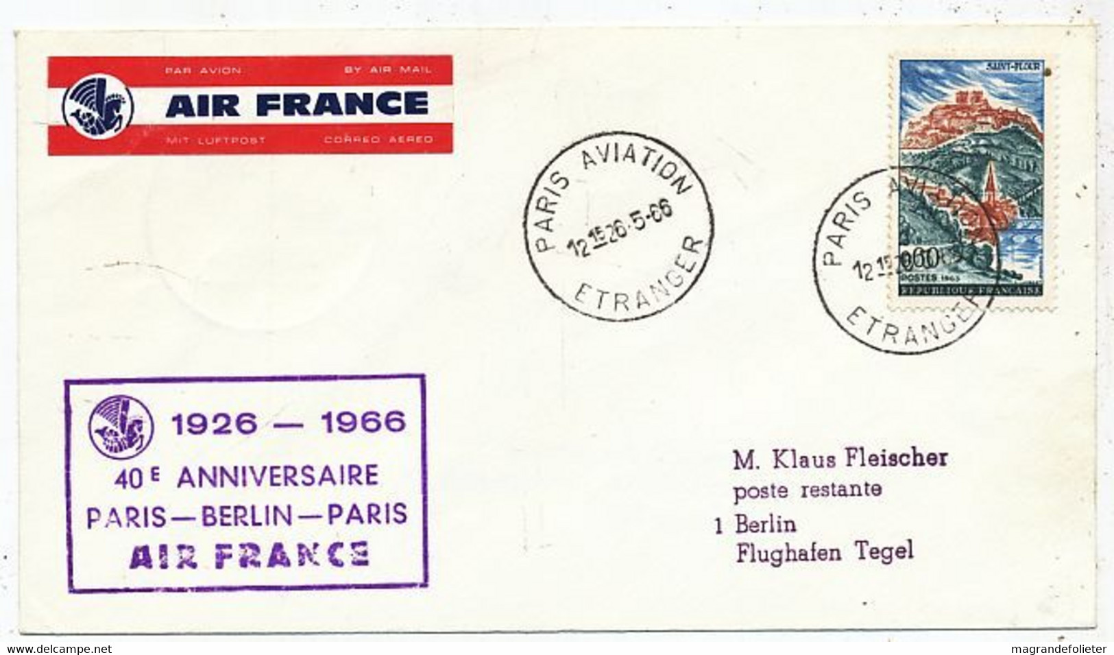 AVION AVIATION AIRLINE AIR FRANCE 1926-1966 40é ANNIVERSAIRE PARIS-BERLIN-PARIS - Certificados De Vuelo