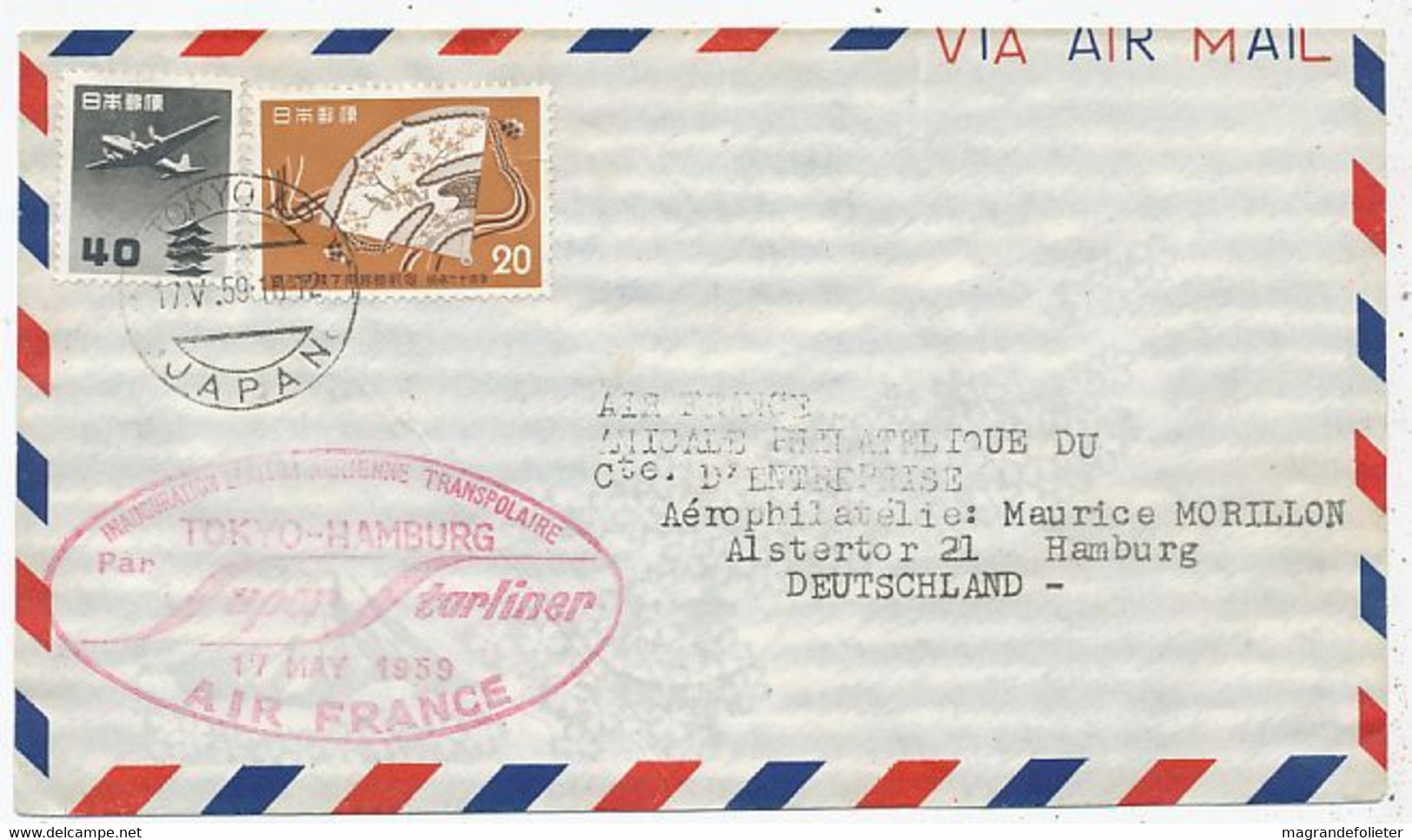 AVION AVIATION AIRLINE AIR FRANCE PREMIERE LIAISON TOKYO-HAMBURG 1959 - Certificados De Vuelo