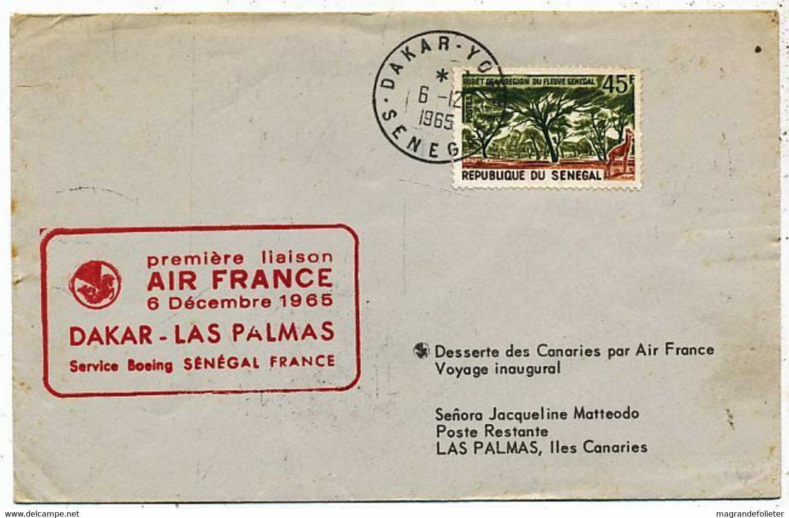 AVION AVIATION AIRLINE AIR FRANCE PREMIERE LIAISON DAKAR-LAS-PALMA EN BOEING 1966 - Brevetti Di Volo