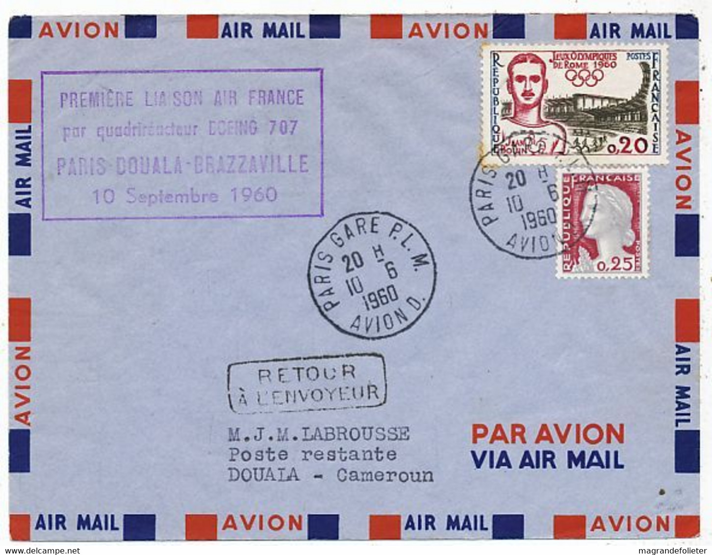 AVION AVIATION AIRLINE AIR FRANCE PREMIERE LIAISON EN QUADRIREACTEUR BOEING 707 PARIS-DOUALA-BRAZZAVILLE 1960 - Vliegvergunningen