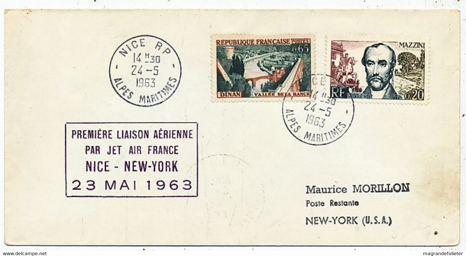 AVION AVIATION AIRLINE AIR FRANCE PREMIERE LIAISON PAR JET AIR FRANCE NICE-NEW-YORK 19630 - Brevetti Di Volo