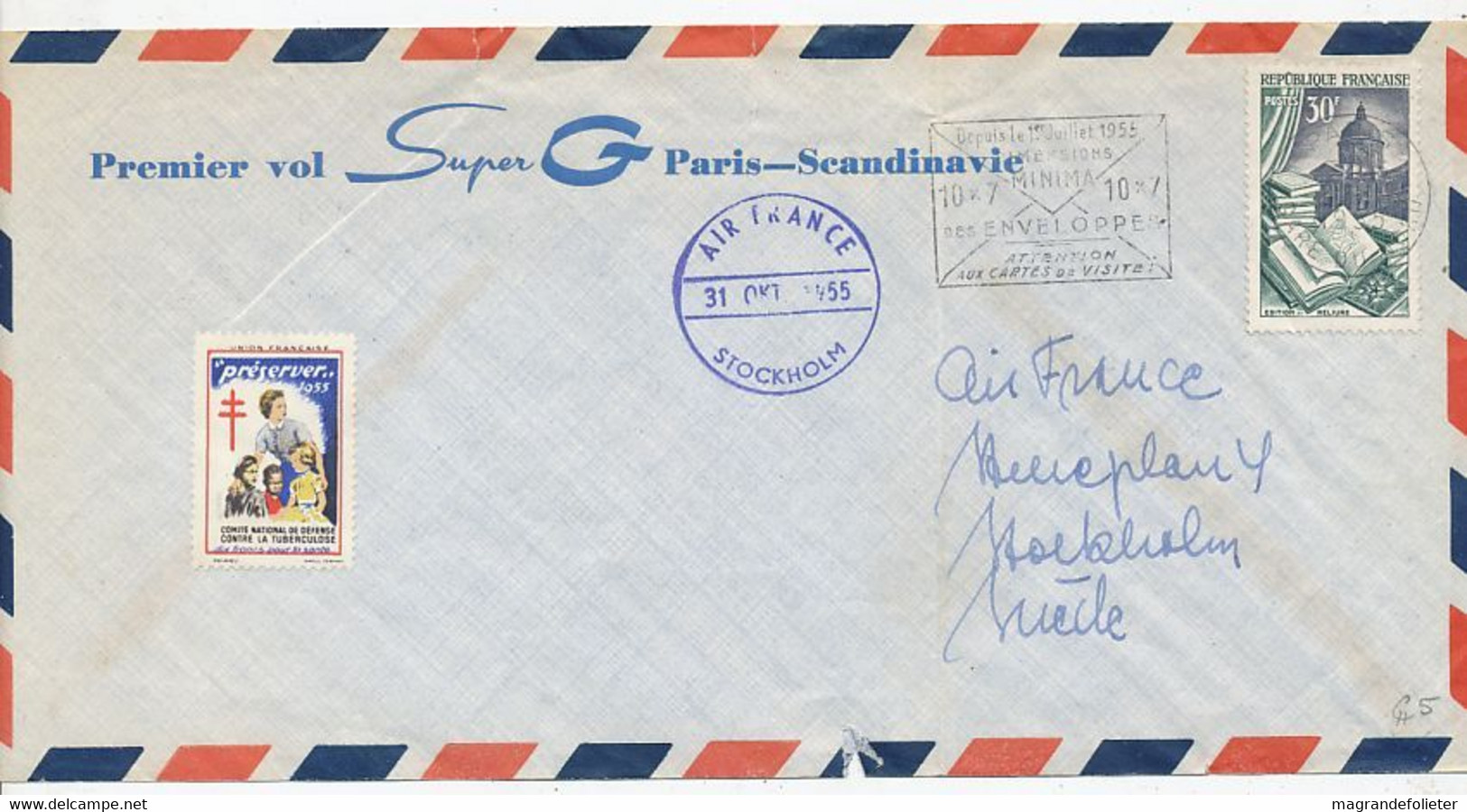 AVION AVIATION AIRLINE AIR FRANCE PREMIERE VOL SUPER G CONSTELATION PARIS-STOCKHOLM 1955 - Flight Certificates