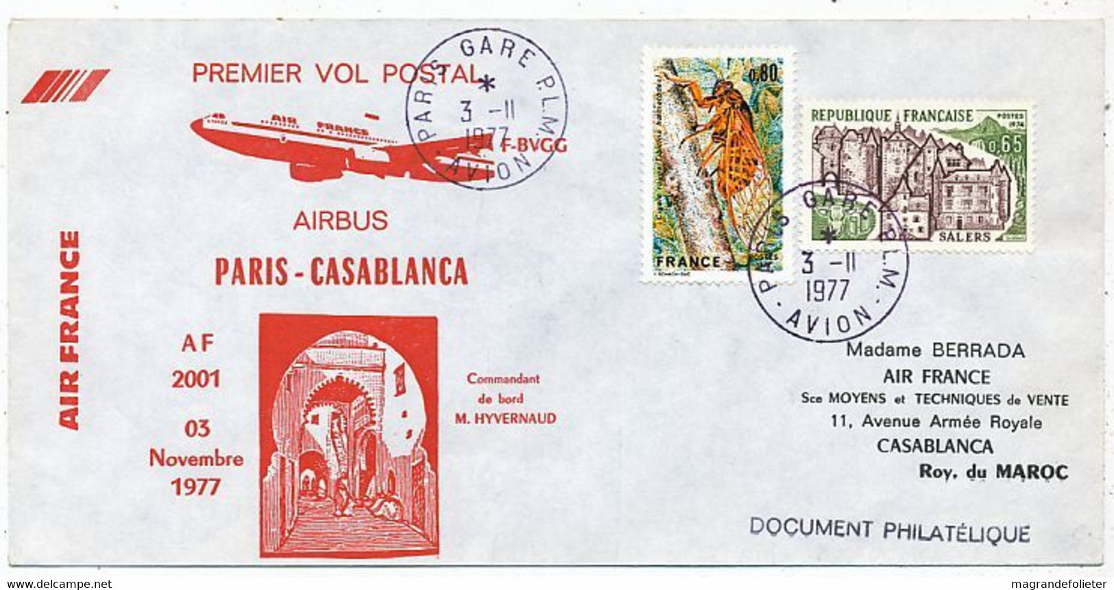 AVION AVIATION AIRLINE AIR FRANCE PREMIERE VOL PARIS-CASABLANCA EN AIRBUS  1977 - Vliegvergunningen