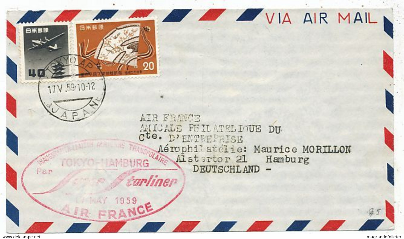 AVION AVIATION AIRLINE AIR FRANCE PREMIERE LIAISON TOKYO-HAMBURG 1959 - Flight Certificates